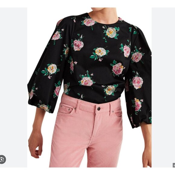 Boden Tops - Boden Womens Top Blouse Shirt UK 14 US 10 Black Floral 3/4 Sleeve T1101 NWT